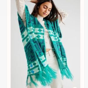 NEW FP FREE PEOPLE Diamondback Cozy Kim Kimono Cardigan Sweated Southwestern OS